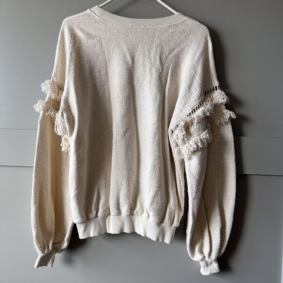Ulla Johnson Sweater Womens Small Fringe Sleeve Pullover Textured Boho Neutral - Picture 2 of 15